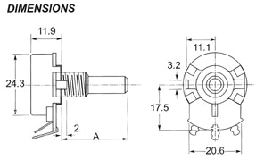 3 Watt Wire Wound Potentiometer Dimensions